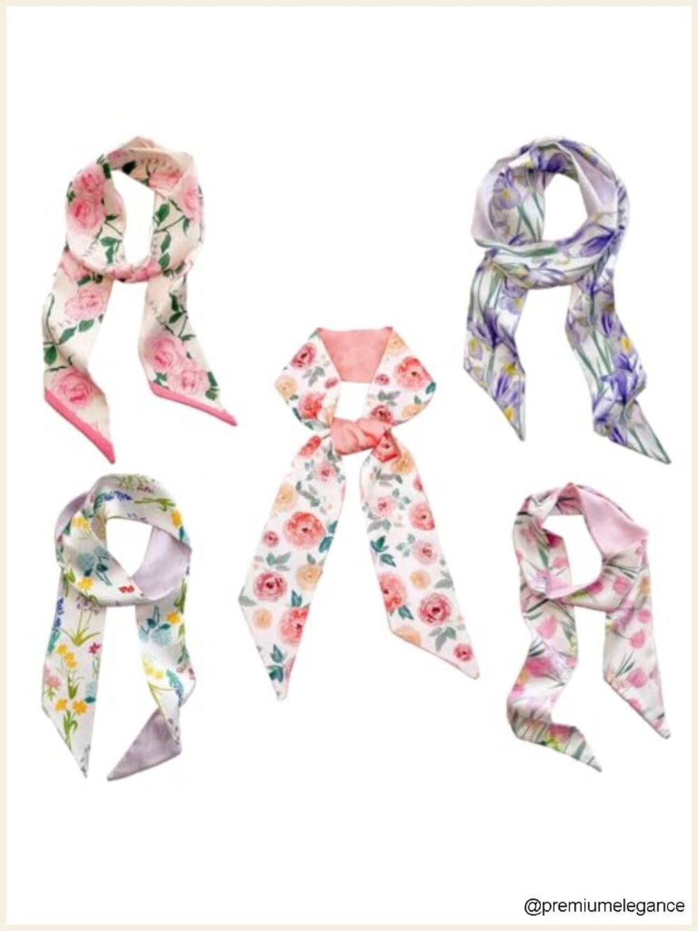 5 Pcs Floral Satin Scarves for Handbag Handle, Hair & Neck